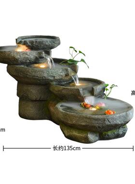 中式田园花园庭院阳台水景装饰摆件室外流水喷泉落地鱼池假山造景