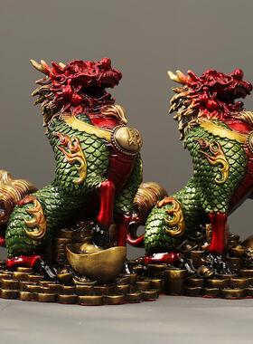 全铜招财麒麟摆件工艺品成对祥瑞麒麟客厅玄关摆放办公室桌面装饰