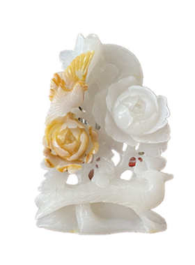 白玉花好月圆玉石摆件 家居客厅电视柜乔迁礼品花玉石工艺品摆设