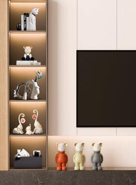 轻奢暴力熊酒柜电视柜装饰品摆件现代家居客厅玄关高档软工艺套装