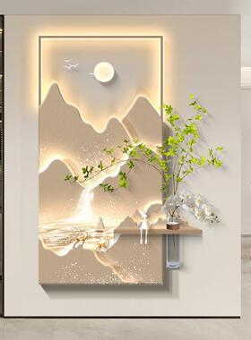 日照金山立体入户玄关装饰画客厅正对门挂画造景走廊过道壁画灯画