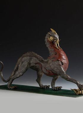 古铜官 山海经上古神兽狮子摆件铜工艺礼品摆饰客厅玄关办公桌高