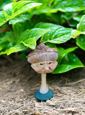 新款直销跨境热销新品迷你快乐奇怪小蘑菇滑稽树脂工艺品微景观摆