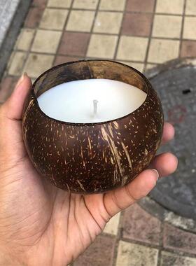 椰子壳黑色香薰蜡烛家用室内卧室无烟香氛浪漫情调棉芯大豆蜡