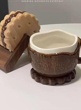创意饼干实木茶杯托原木色家用餐桌碗碟隔热垫咖啡马克杯木质杯垫