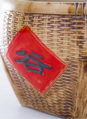 石湾陶瓷工艺品艺术品礼品摆件招财箩筐储物罐可养植物五谷丰登