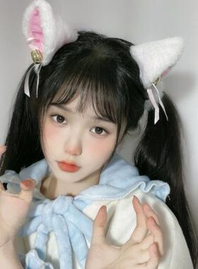 2pcs Cat Ears With Bell Hair Clip Fox Long Fur Hairpins Head