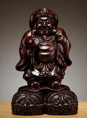 高档黑檀实木质雕刻大黑天财神神寺佛像财爷摆件家居店铺庙供奉工