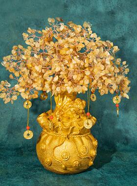 黄水晶金蟾摇钱树摆件家居装饰玄关客厅酒柜装饰摆件乔迁开业礼品