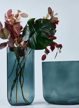 刀锋琉璃扁花瓶样板房花器水晶饰品干花花艺套装售楼处高端摆件