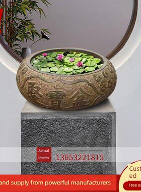 石雕鱼缸花盆古色古香石槽蓝石门海庭院石缸直营房财富聚宝盆石缸