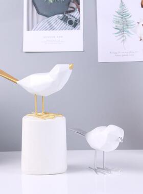 北欧金银小鸟工艺品礼品摆件 折纸鸟书柜客厅办公室家居树脂摆件