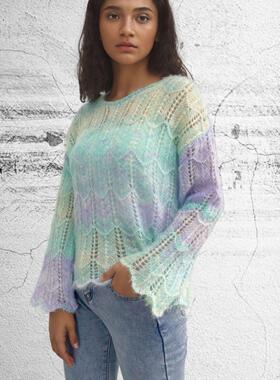 Mohair gradient rainbow sweater women's long sleeved