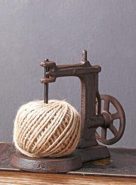 怀旧复古乡村老式缝纫机铁艺模型摆件服饰店摆设含麻绳收纳架生日