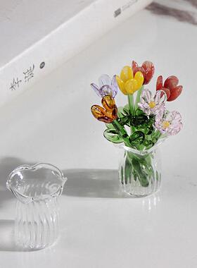 淄博琉璃摆件手工小花朵花束插花玻璃永生花礼物桌面工艺品摆饰