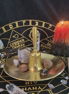 14cm三相月五芒星摆件金属烛台摆台tarot仪式冥想周边祭坛钢盘