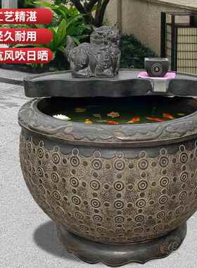 做旧五福献宝流水石缸鱼缸现货石雕彷古花盆别墅庭院花岗岩大理石