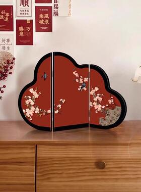 中古风墨竹小屏风桌面摆件新中式客厅茶桌入户玄关边柜装饰品摆画