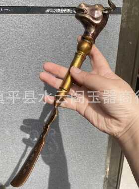 新款直销直播货源 金属黄铜鞋拔子 羊头十二生肖鞋拔超长鞋拔子