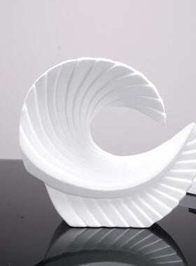 简约现代树脂摆件浪花造型装饰品螺纹海浪黑白家居样板房装饰摆设