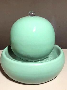 欧式陶瓷喷泉流水加湿器蓝色摆件家居客厅桌面创意水景工艺礼品摆