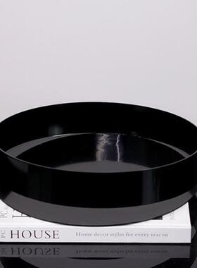 约现代黑简色圆形餐收纳托盘摆件VAJ客厅装桌果盘软饰品摆设