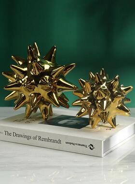 璞丘现代家居白金色陶瓷爆炸刺球海胆星摆件北欧样板间创意装饰品