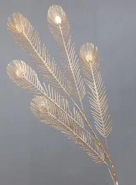 仿真金色孔雀草 单枝5叉凤尾叶福桶配件装饰花花艺插花家居桌摆