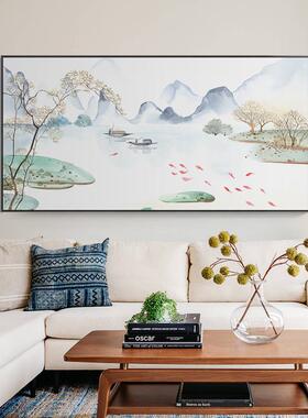 现代简约小清新荷花装饰画大横幅客厅沙发背景墙挂画大气餐厅壁画