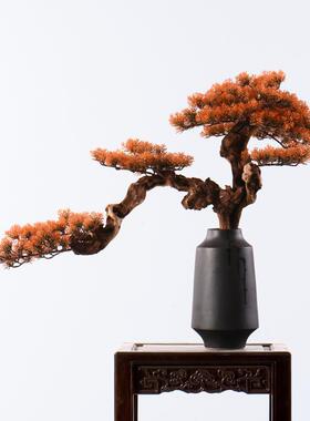 新中式日式仿真红色枫叶枫树酒店玄关盆景端景售楼部走廊转角摆件