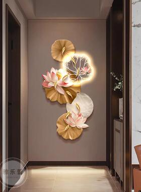 九鱼图入户玄关装饰画高级感客厅走廊过道发光壁画寓意好荷花挂画