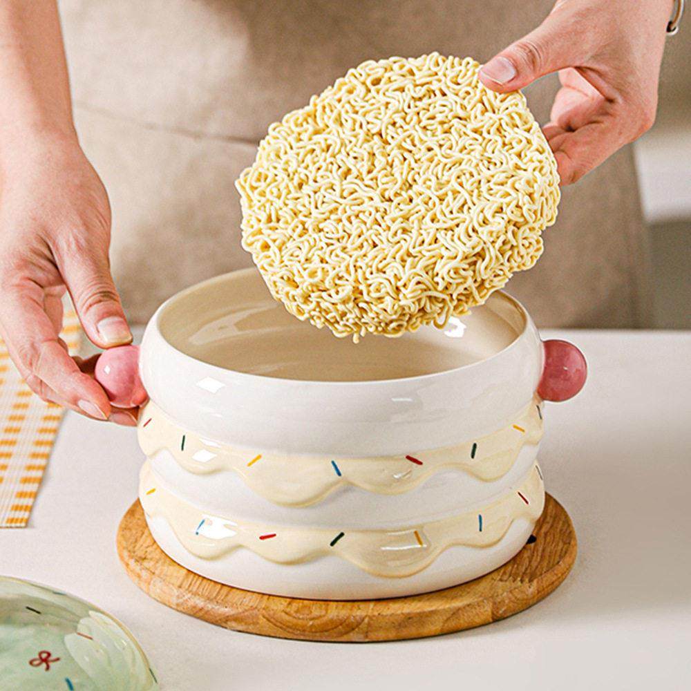 腾业可爱蛋糕泡面碗陶瓷宿舍学生带盖高颜值汤面碗大容量螺丝粉碗,淘宝优惠券,粉丝福利购,淘宝优惠卷