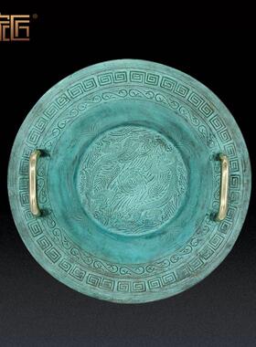 青铜器彷古摆件铜盆纯铜聚宝盆鱼洗盆龙洗盆家用风水招财聚财客厅