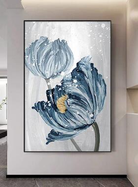 客厅北欧风格沙发后背景墙落地画装饰画房间抽象花卉蓝色竖版挂画