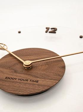 简约北欧创意实木挂钟透明钟表家居客厅艺术墙面装饰品摆件轻奢风