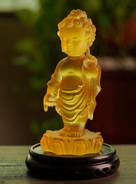 琉璃释迦牟尼佛太子佛佛像供奉摆设发光木底座居家客厅桌面装饰摆