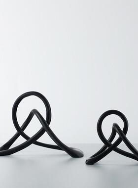 简约现黑色树脂扭转绳结装饰摆件样板房客厅电视柜软装轻奢摆设