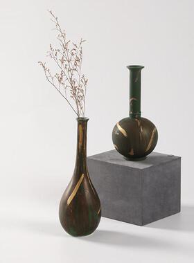 新中式禅意陶瓷描金胆瓶花瓶摆件样板房民宿客厅玄关家居插花装饰