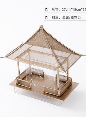 新中式金属亭台摆设客厅玄关柜条案亭子陈设饰品书房桌面软装摆件