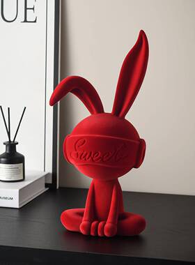 客厅新房玄关酒柜红色兔子摆件家居装饰品创意可爱动物造型工艺品