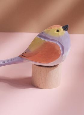木作创意木雕小鸟肥啾麻雀可爱摆件女生生日礼物桌面小摆件车载