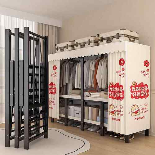 免橱安装折A9654叠衣柜家钢用卧室租房用简易布衣柜全出架结实耐 - 图1
