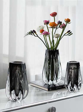 北欧现代简约玻璃花瓶摆件餐桌电视柜客厅玄关轻奢琉璃插花花器