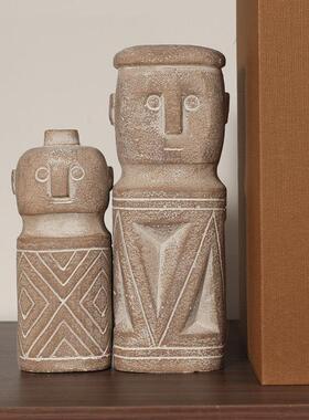 现代侘寂风陶瓷组合摆件玄关电视柜面装饰咖色中古风样板间装饰