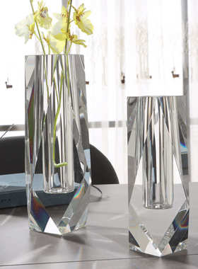 新款加厚菱形水晶玻璃花瓶网红酒店民宿西餐厅琉璃高透玻璃花瓶器