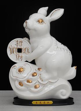 陶瓷12十二生肖兔子摆件瓷器招财镇宅风水白兔工艺礼品摆饰玉兔家