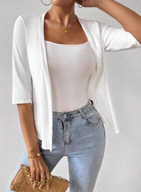 Women's Solid Color Open Front Cardigan Casual 3/4 Sleeve