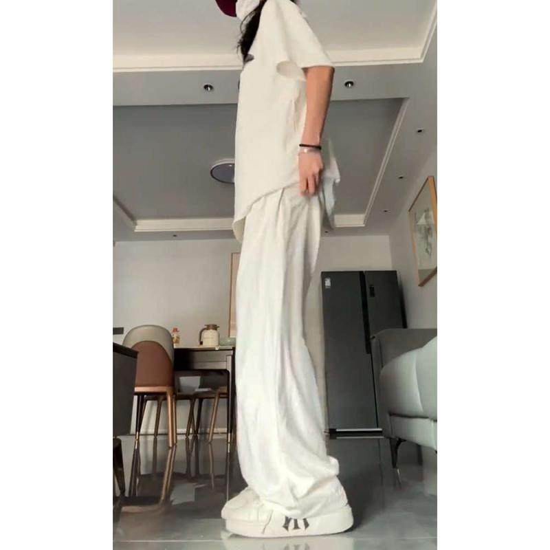 白色肌理感奶芙裤大码女薄款胖mm显瘦山本裤休闲垂感遛弯阔腿裤夏,淘宝优惠券,粉丝福利购,淘宝优惠卷