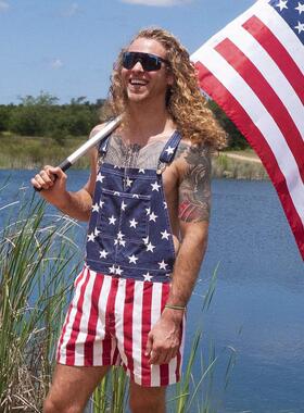 Men's and Women's American Flag Denim Overalls Stretch