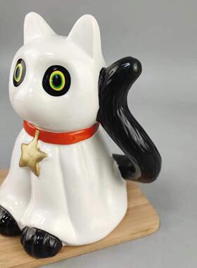 白瓷可爱猫创意客厅电视柜陶瓷工艺装饰品万圣节